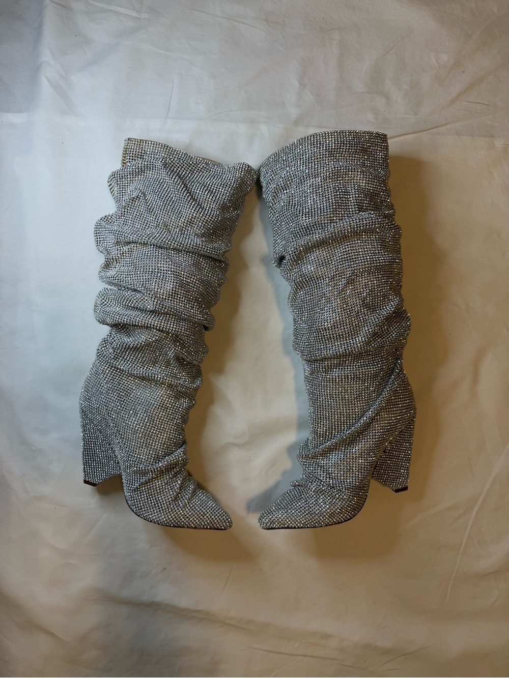 Women's Silver Rhinestone Slouch Knee-High Boots